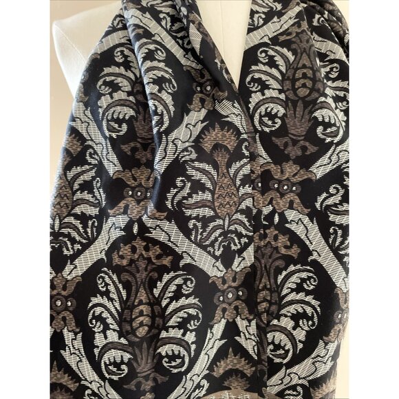 Vintage Y2K Damask Scarf Black Floral Medallion Double Sided Opera Unisex 8X58" - Picture 3 of 7